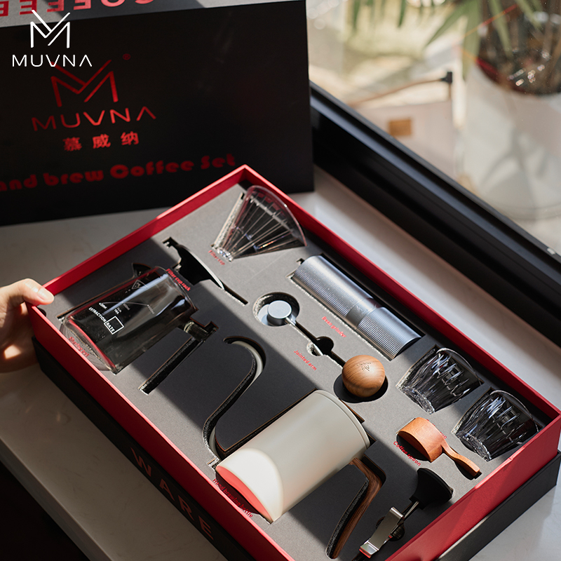 MUVNA慕威纳 手冲咖啡套装家用户外礼盒GM1手摇磨豆机分享壶滤杯