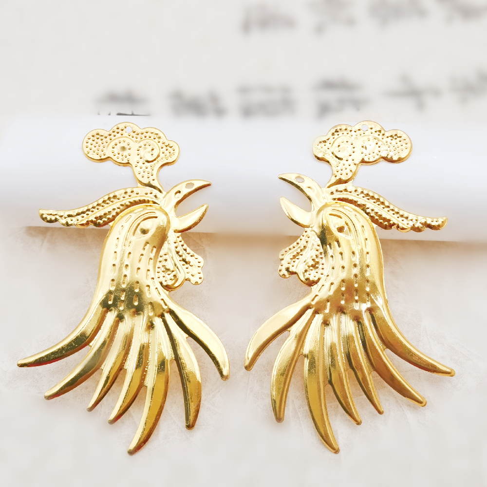 凤凰鸡头花片78*50毫米diy饰品配件金色金属花片古风发饰材料