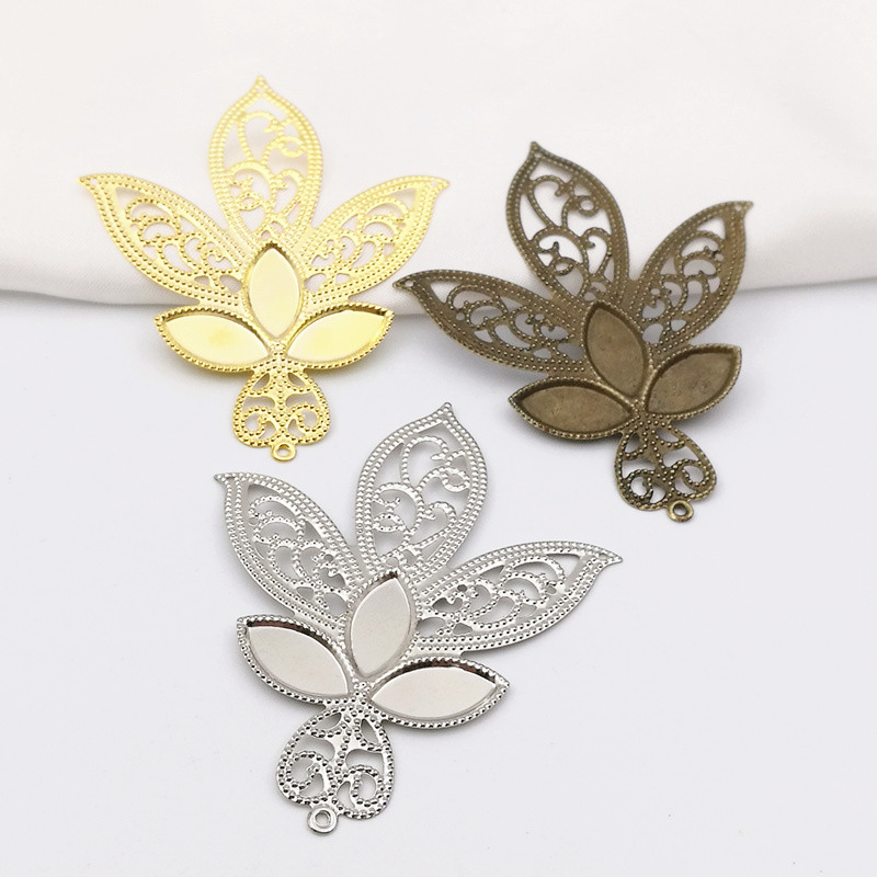 凤尾凤羽花片56*70毫米diy饰品配件金色金属花片古风发饰材料电镀