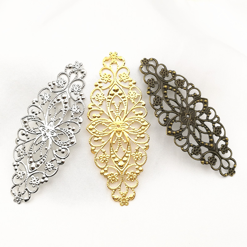 35*80毫米金属电镀椭圆形镂空长条打底花片金色花片古风发饰材料