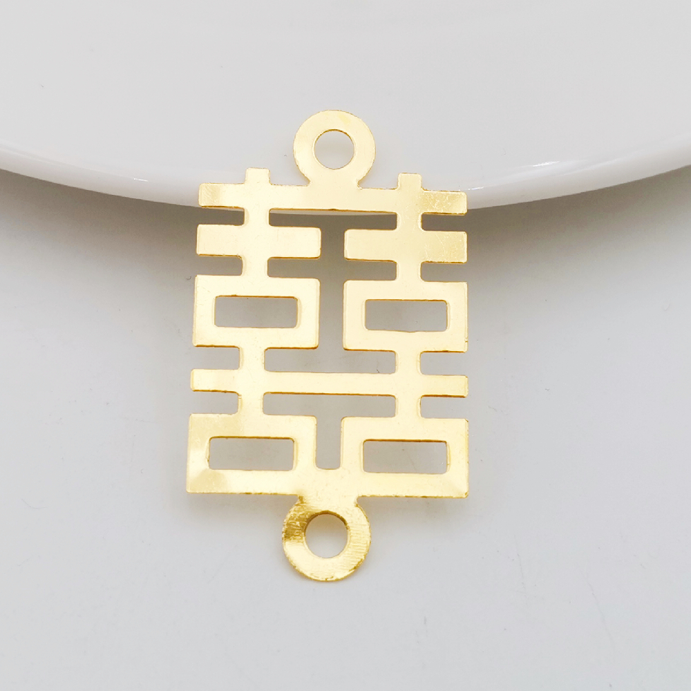 双喜双吊花片35*20毫米diy饰品配件金色金属花片古风发饰材料电镀