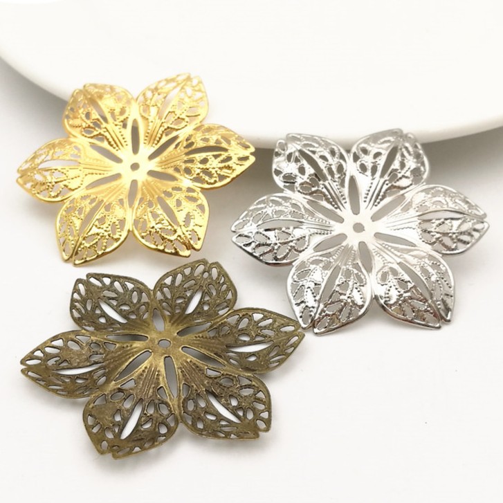 六角花片44毫米diy饰品配件金色金属花片古风发饰材料