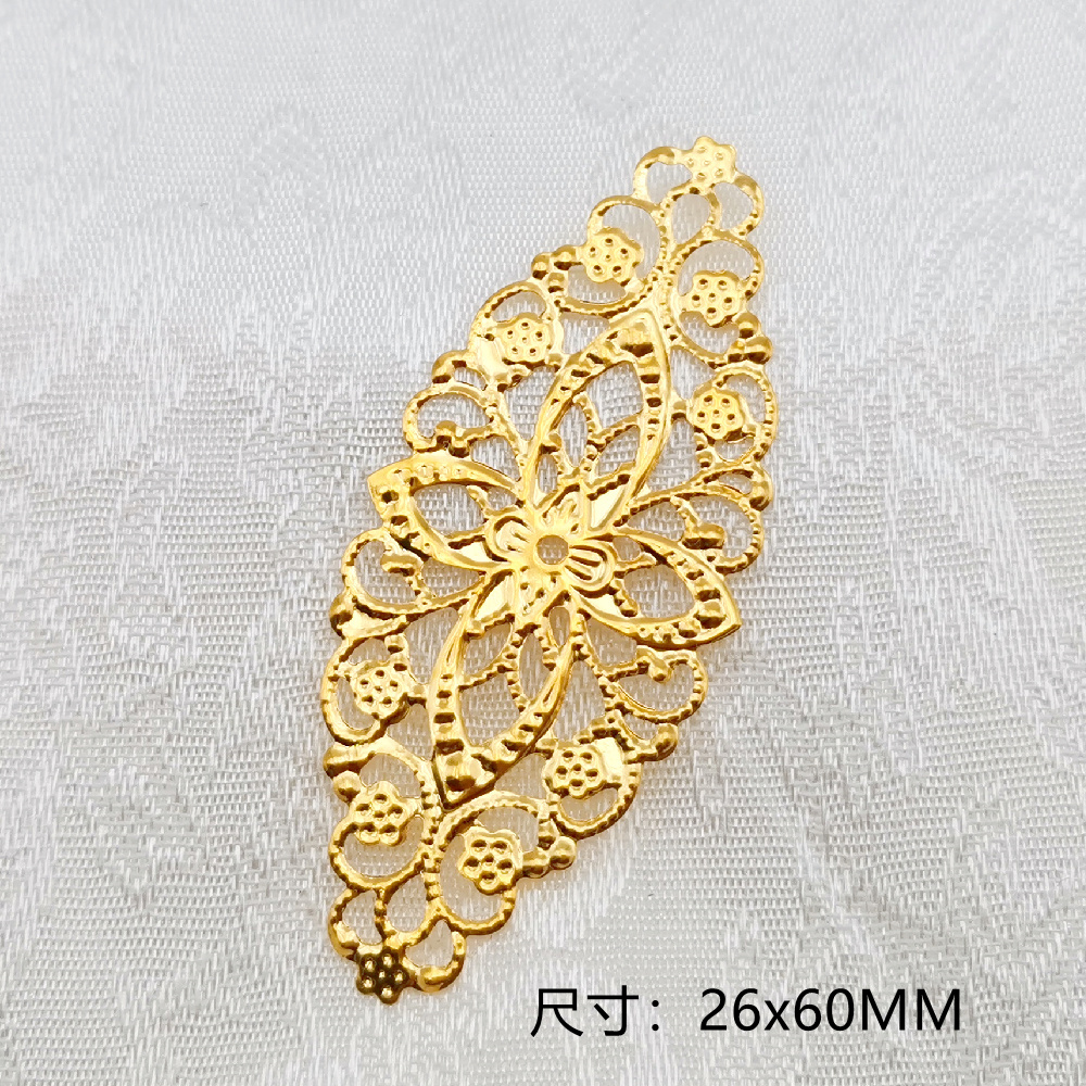 椭圆花片60*26毫米diy饰品配件金色电镀金属花片古风发饰材料