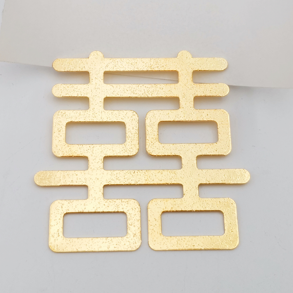 磨砂金双喜花片52*50毫米diy饰品配件金色金属花片古风发饰材料