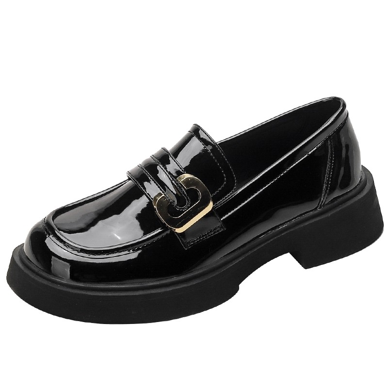 【季回力休】黑色厚底乐福鞋女2024年春秋季新款英伦风小皮鞋平底气