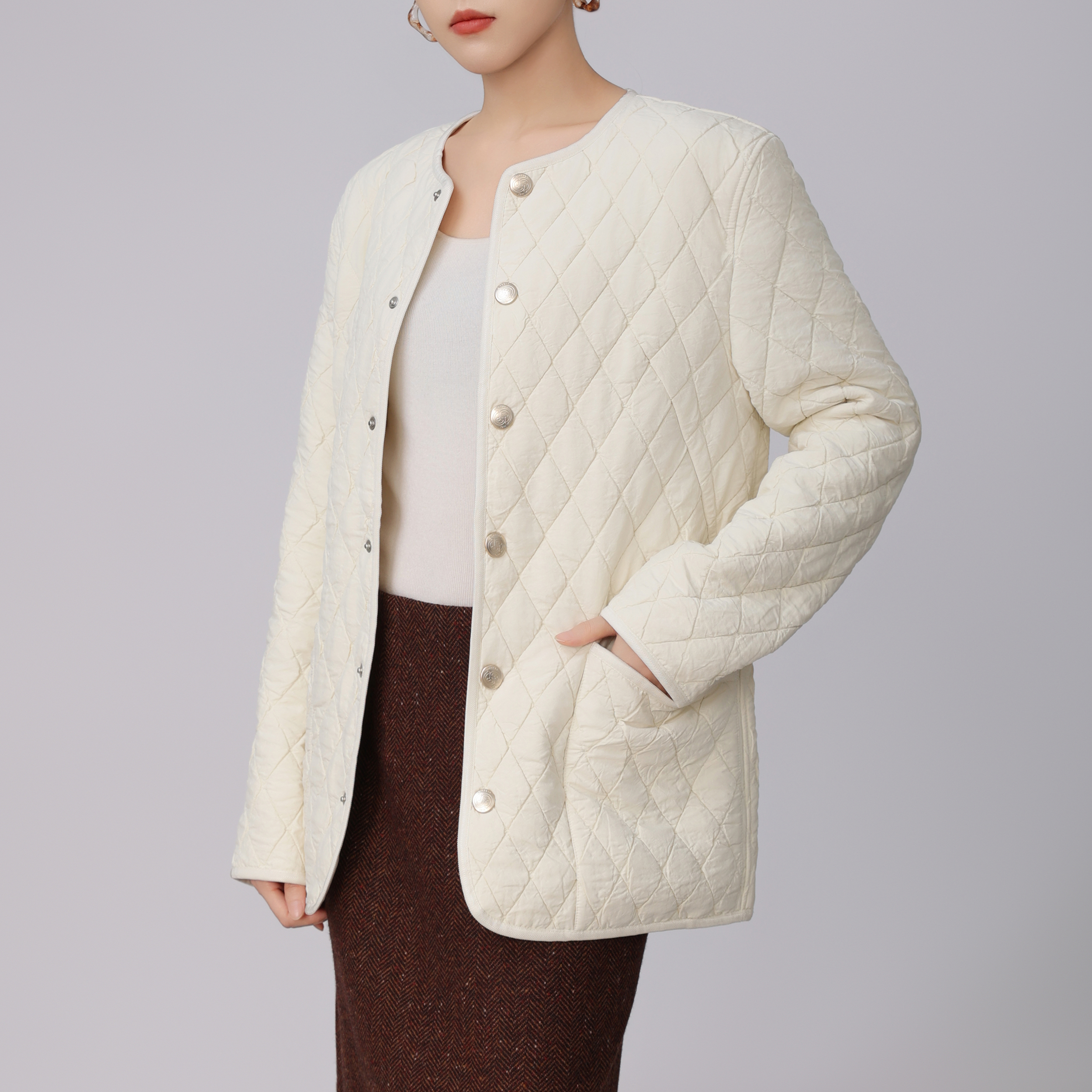 GIRDEAR/哥弟新款菱格棉服时尚保暖宽松舒适慵懒风外套女1400742