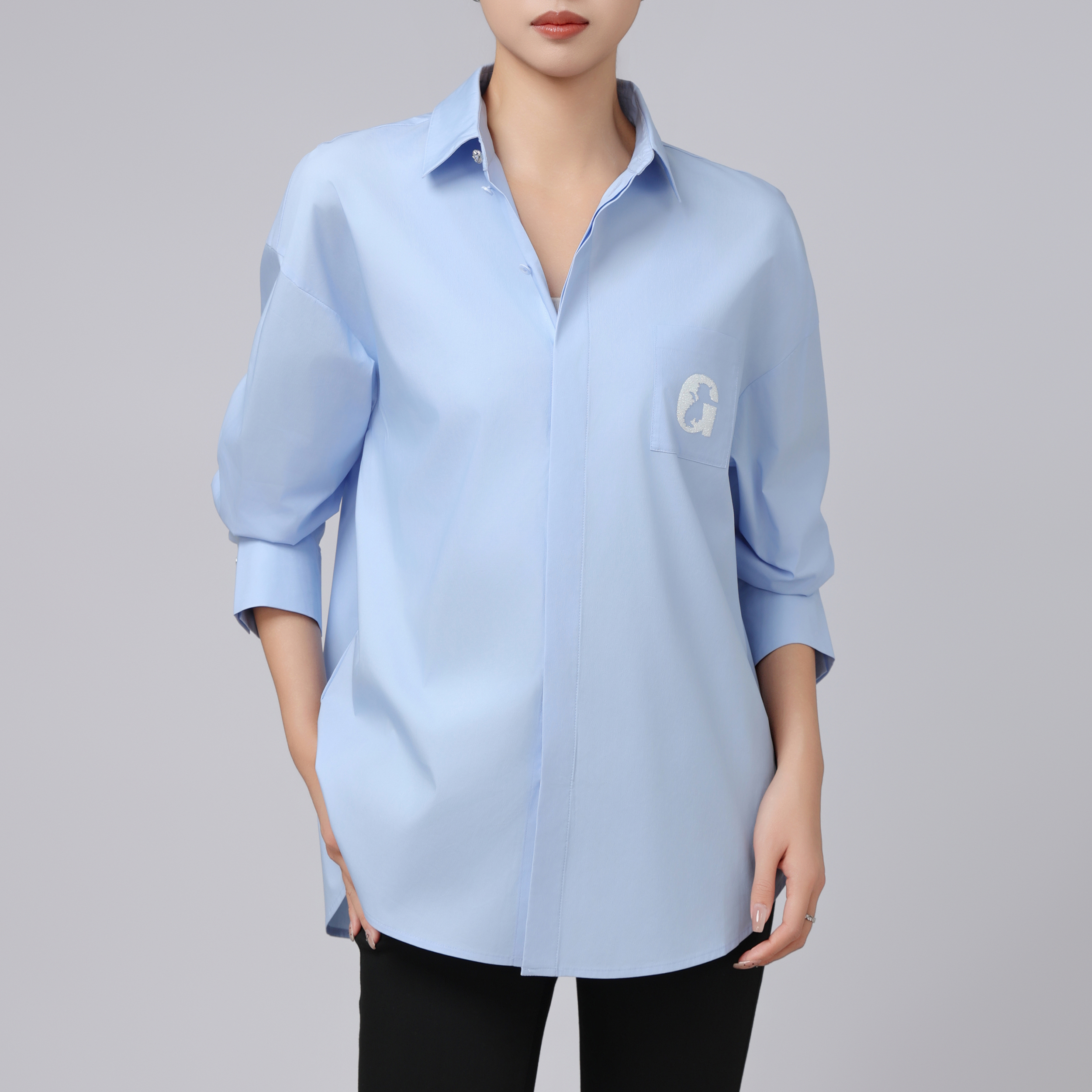 GIRDEAR/哥弟新款G字长袖衬衣女时尚高质感百搭休闲衬衫1300989