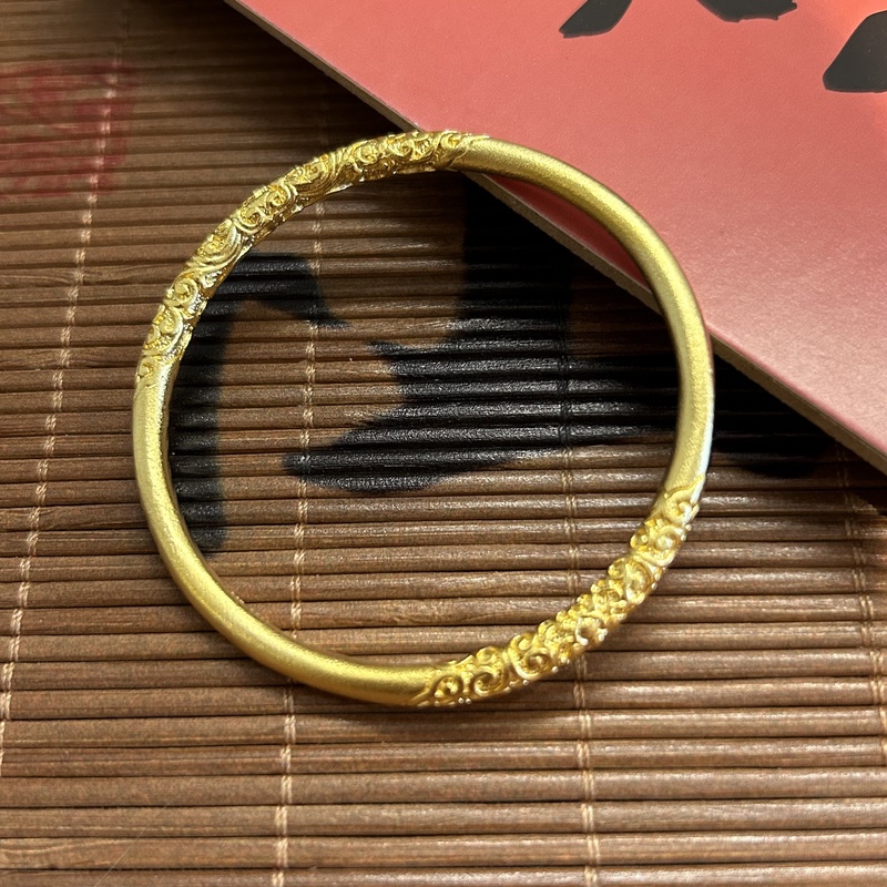 足银手镯 卷草纹古法时尚百搭单圈简约精美轻奢国风新中式手镯