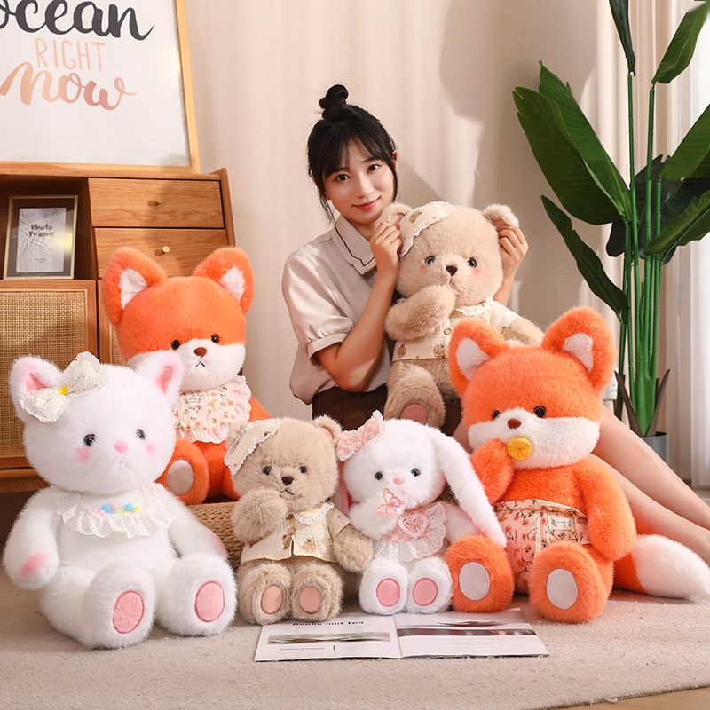 晚安小熊玩偶白兔子毛绒玩具猫咪公仔安抚布娃娃女孩抱枕生日礼物