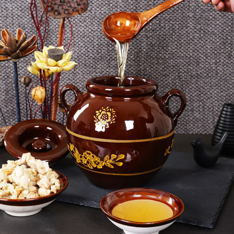 精品装猪油罐油坛罐子陶瓷的家用敞口大容量耐高温带盖有把土陶荤