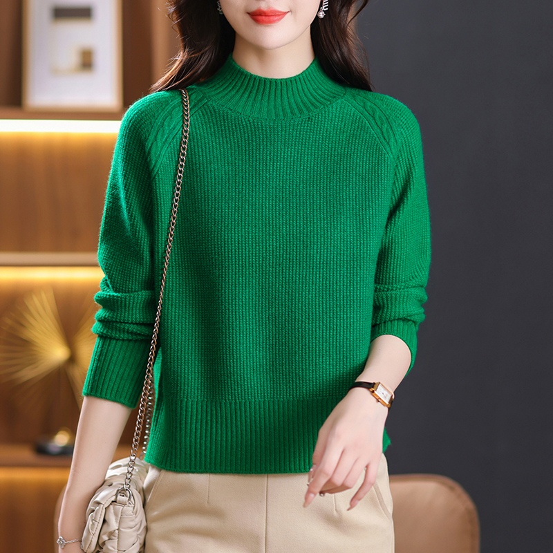 羊毛衫女半高领加厚保暖毛衣小个子高腰短款纯色百搭针织打底上衣