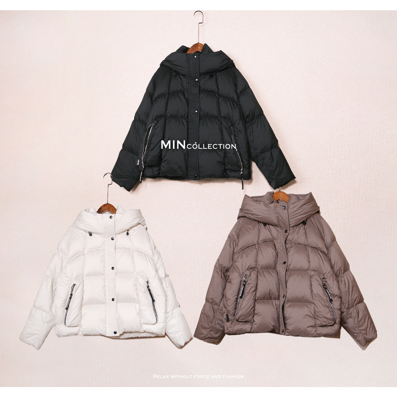 DE Mincollection立领连帽羽绒/绗缝蓬松加厚连帽防风鹅绒服