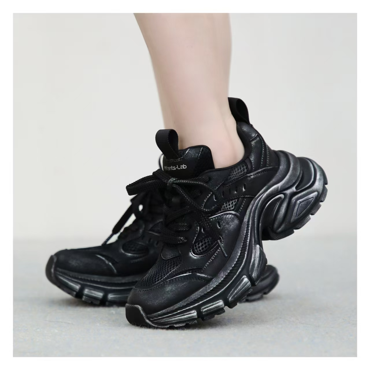 Wants-Lab春季上新黑色老爹鞋显脚小轻便百搭运动鞋WL2130038