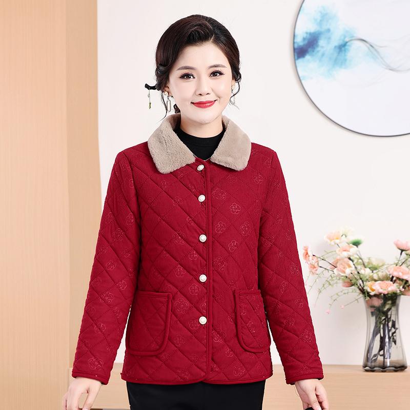 妈妈秋冬女保暖加绒外套冬季新款短款加厚中老年棉袄洋气棉衣棉服