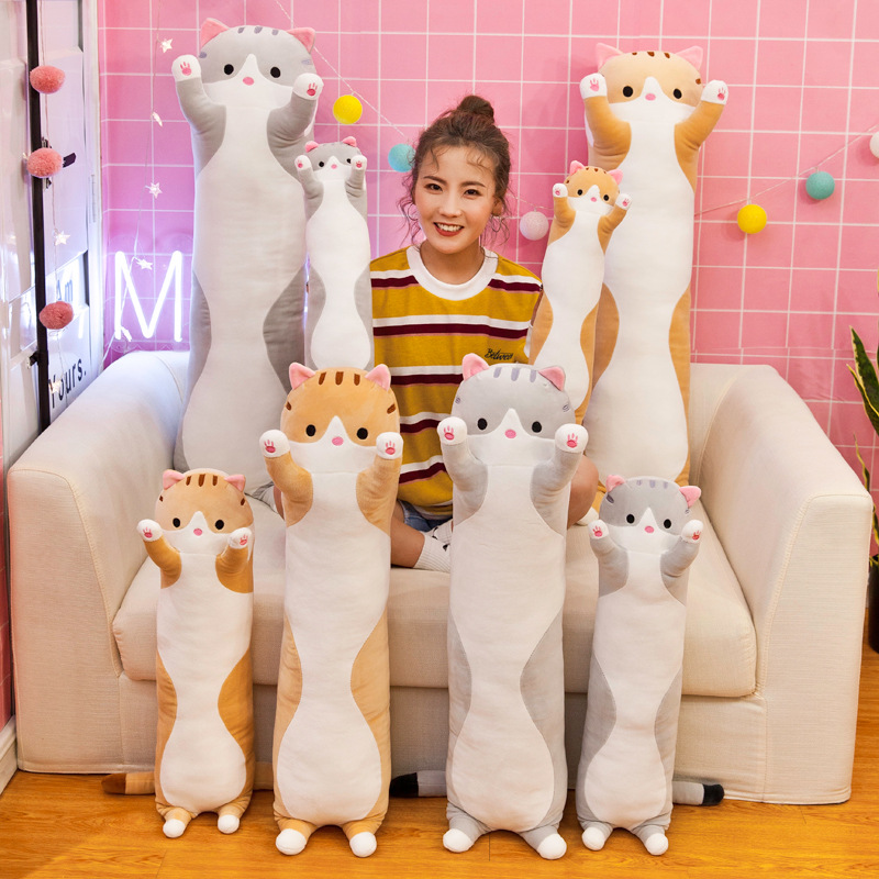 睡觉录音玩偶小猪佩奇吐泡泡大号 毛绒长条猫抱枕玩具夹腿猫咪抽
