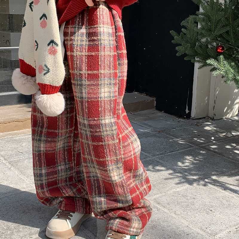 儿童直筒裤时尚长裤2024男女童裤子新款格子加绒加厚冬季洋气休闲