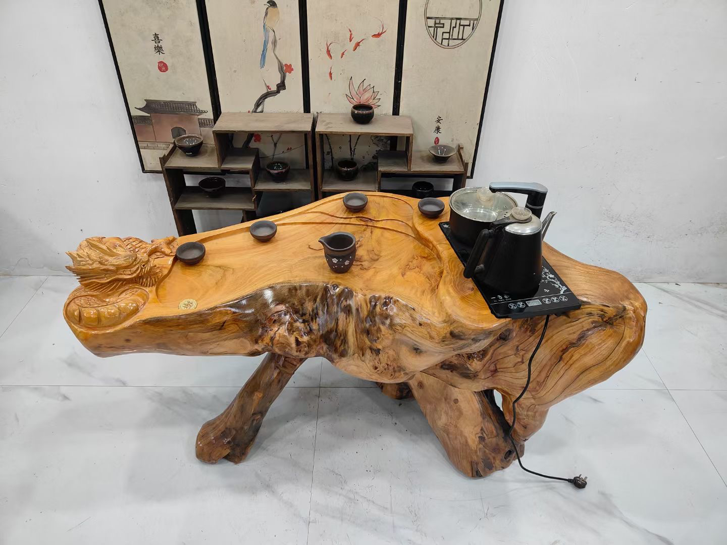 D2729香樟木根雕茶台，阳台家用茶几，富贵金龙130-60-65厘米
