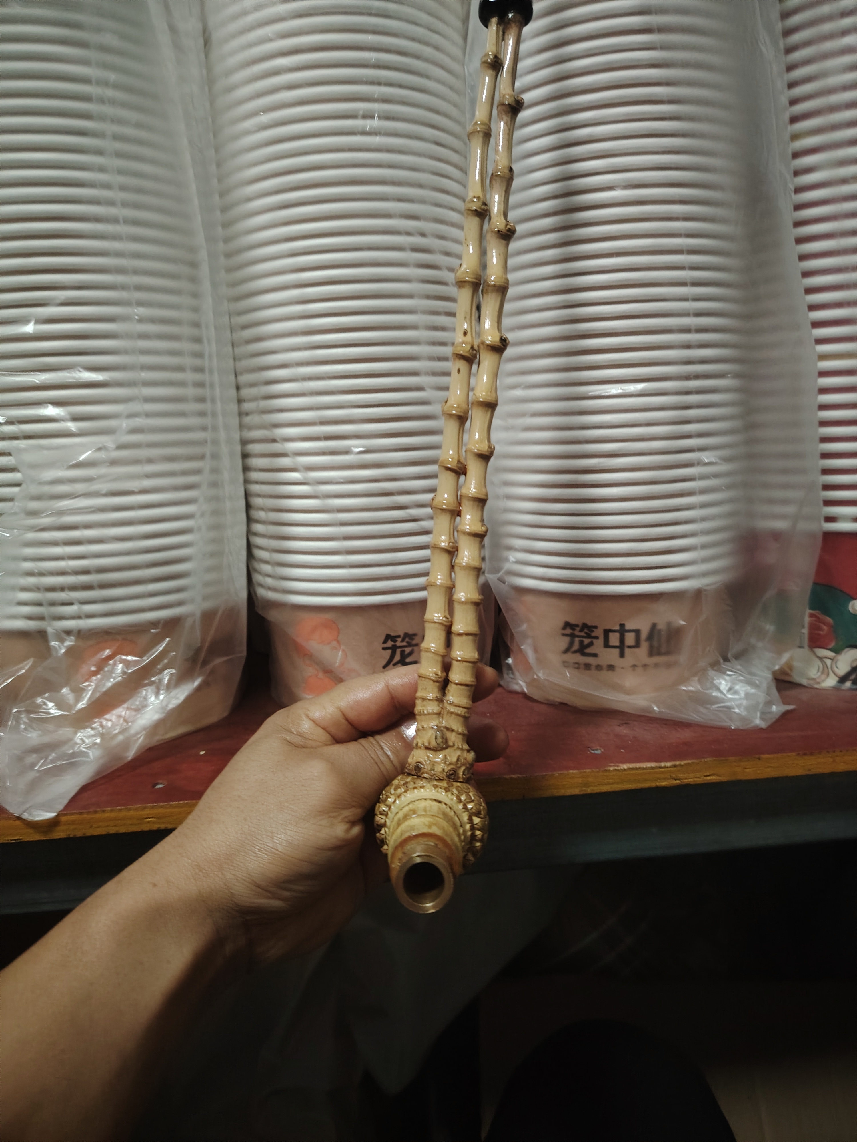 双杆直杆带富贵包，贵州竹根艺术工艺品