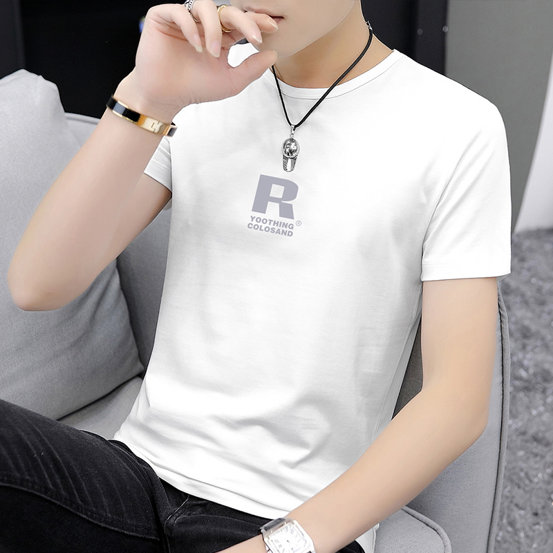 莫代尔纤维短袖t恤男装2025新款潮流白色衣服冰丝半袖圆领打底衫