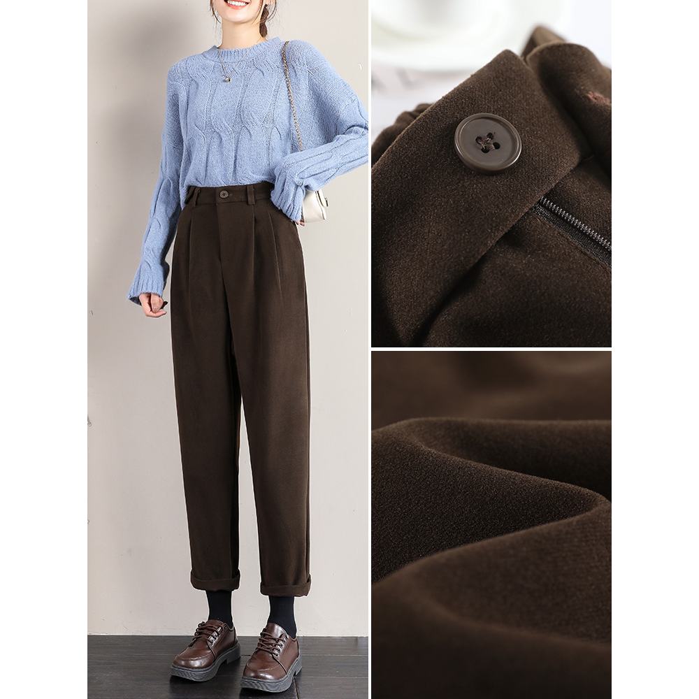 加绒毛呢哈伦裤裤女秋冬2023新款高腰显瘦萝卜裤小个子直筒烟管裤