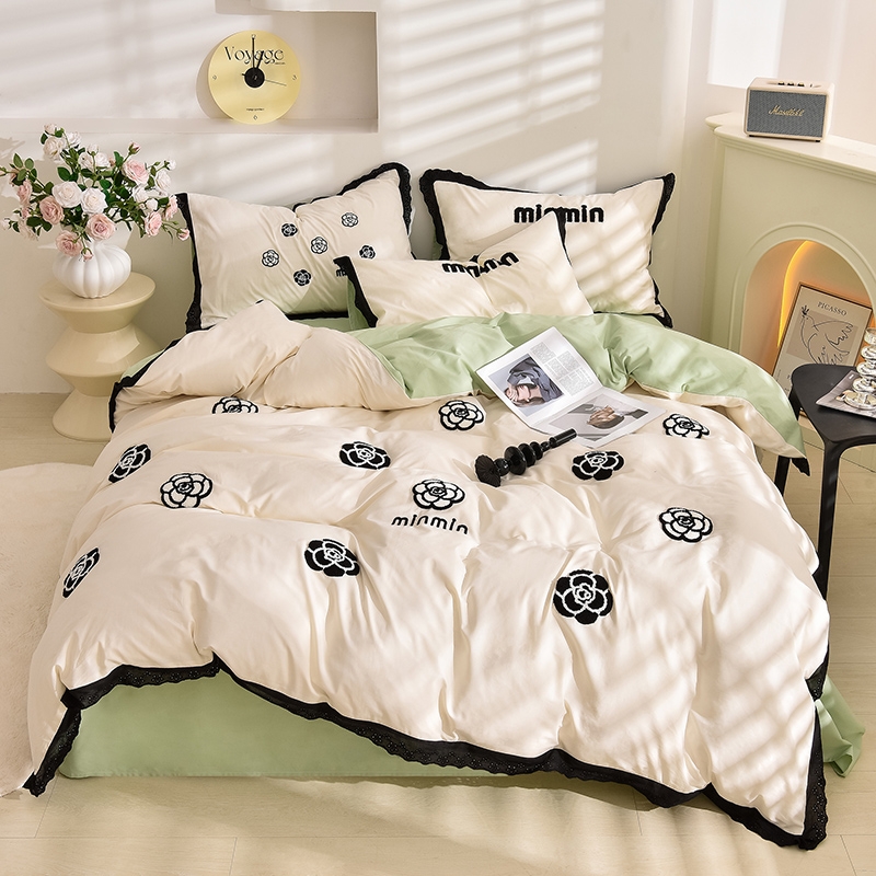 法式高级感毛巾绣全棉床上四件套纯棉床单被单双人套件