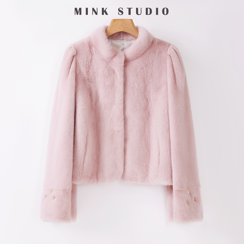 新款冬季时尚百搭潮流宽松丹麦进口紫金短二水貂外套女款