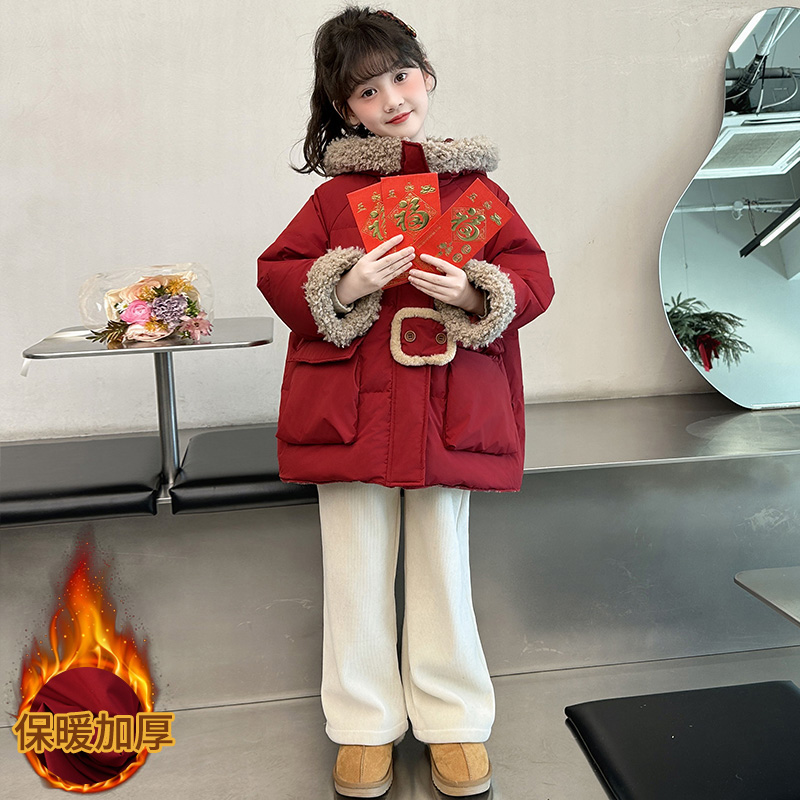 女童外套2025新款冬款中大童冬装棉服女孩冬季两面穿牛角扣棉衣潮