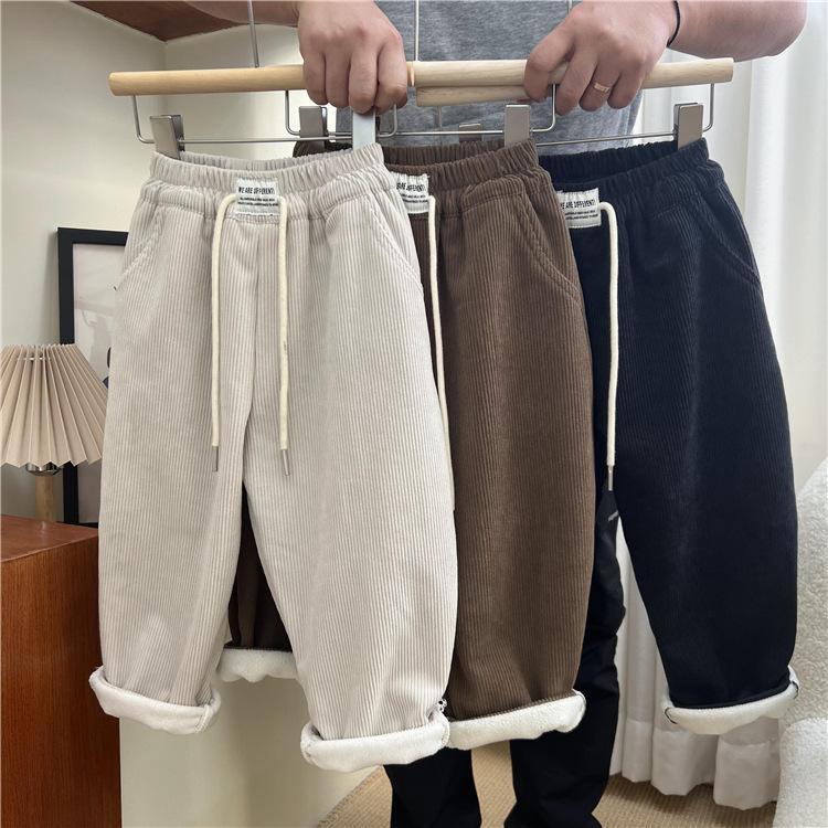 儿童冬季一体绒灯芯绒裤子韩国男女童加绒休闲阔腿裤宝宝直筒裤