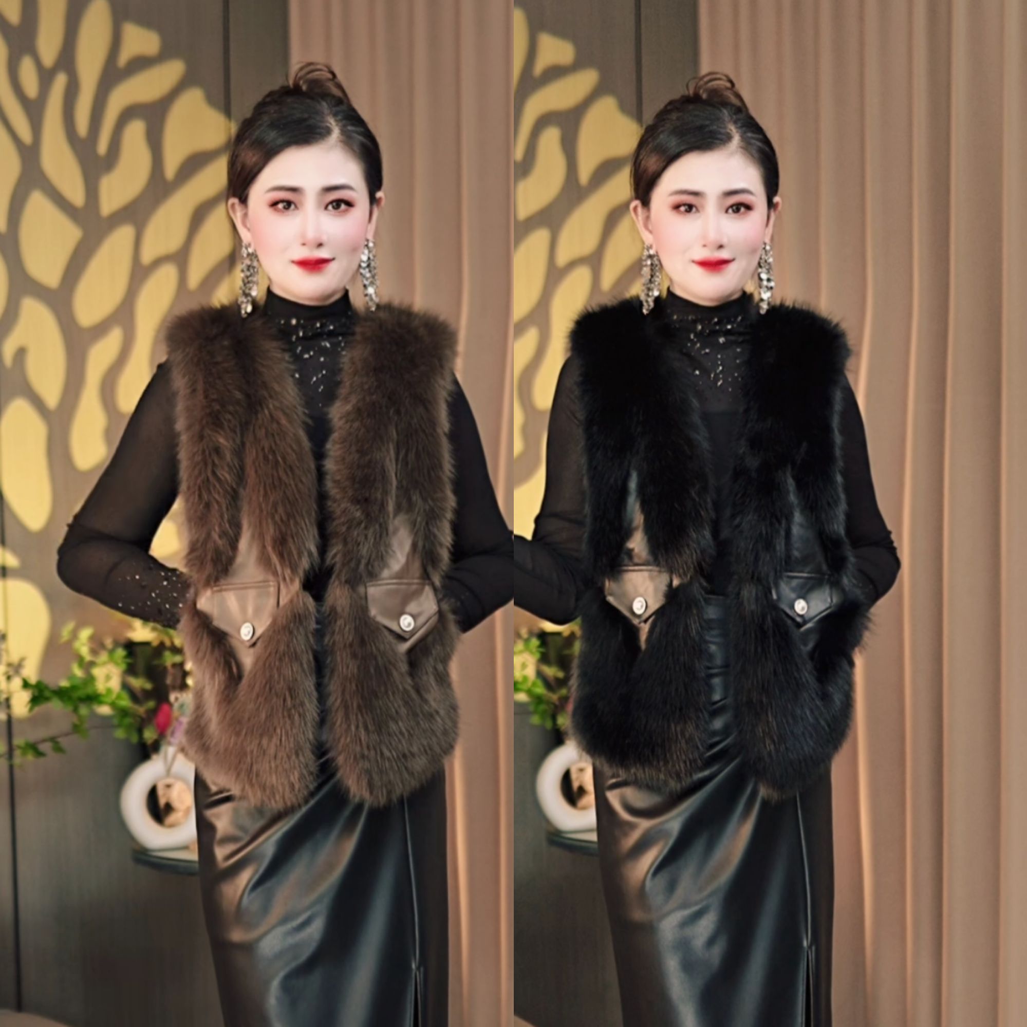 2025秋冬新款加厚皮拼毛设计款坎肩毛毛马夹