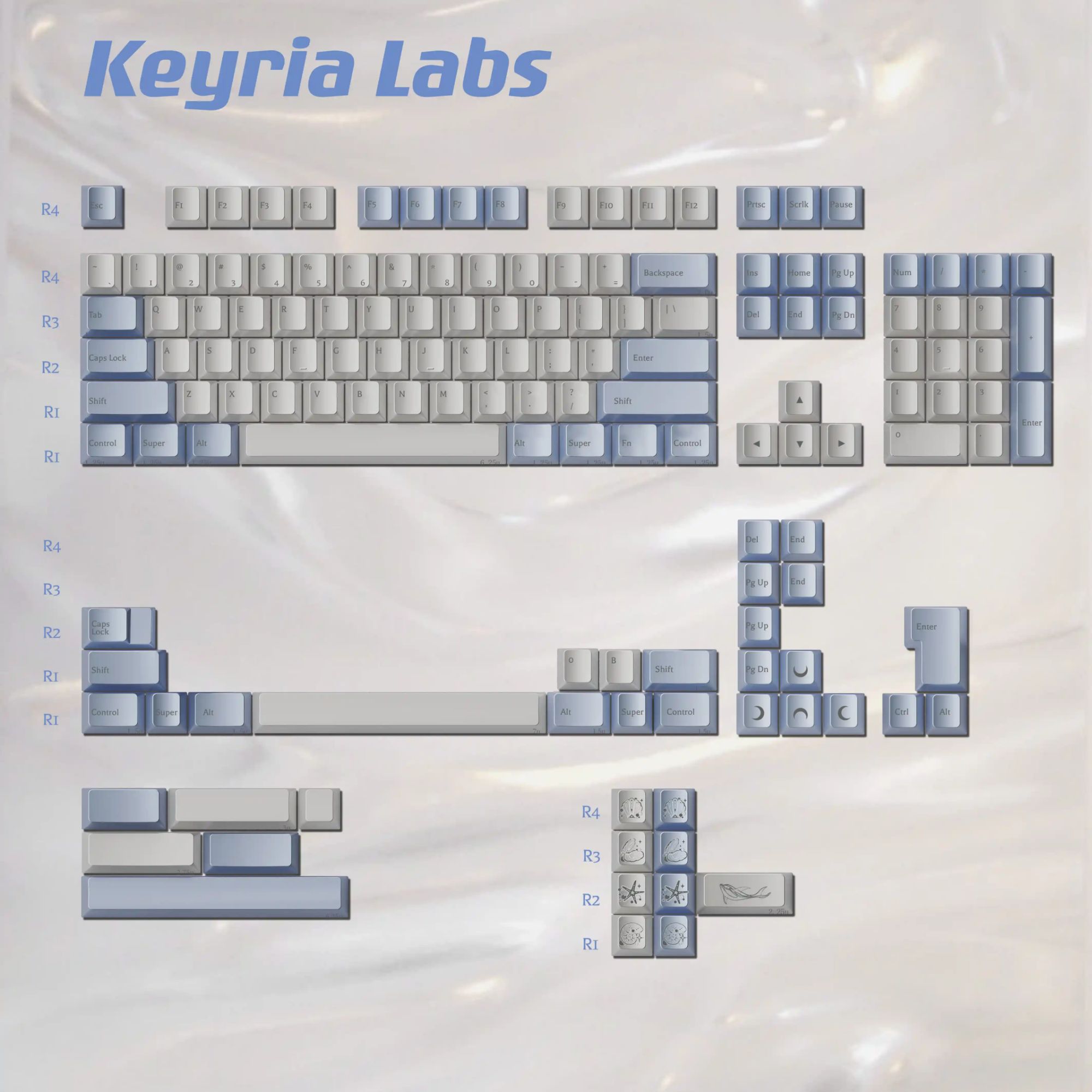 【键帽】Keyria Labs/珍珠泪/原厂高度键帽 办公游戏白色无线盒装
