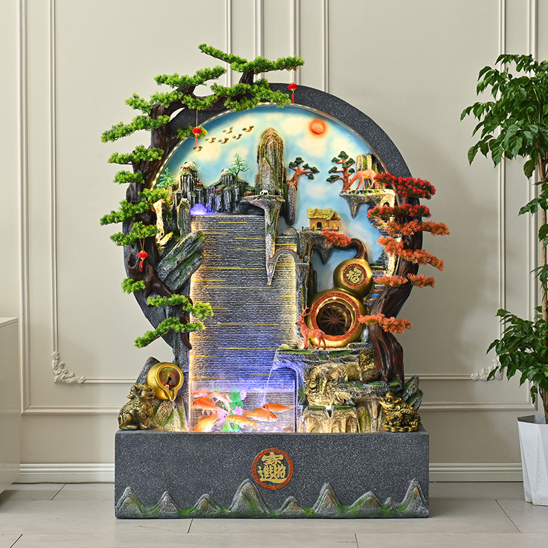 水幕墙假山循环流水景观招财风水轮公司屏风开业乔迁装饰落地摆件