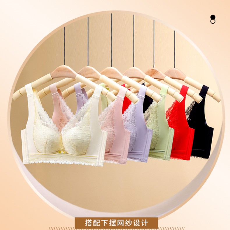 新款乳胶文胸小胸聚拢无钢圈蕾丝内衣女上托调整型收侧乳胶厚款罩