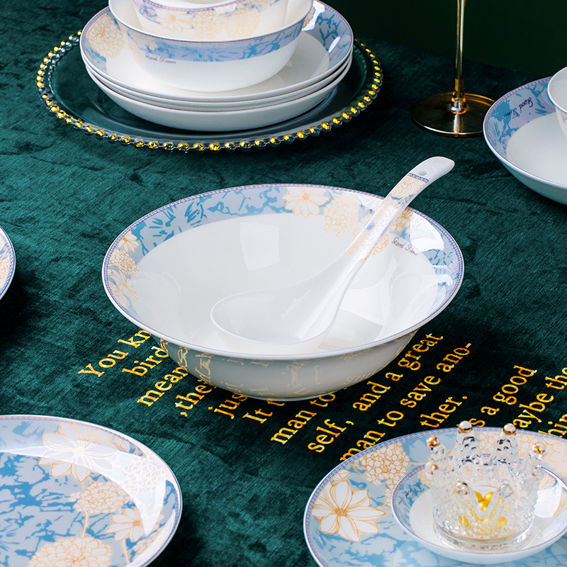 时光漫步9英寸汤碗1个+大汤勺1个景德镇家用陶瓷餐具大容量盛汤