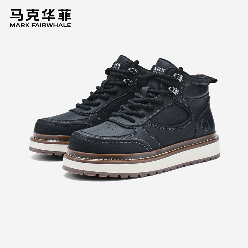 马克华菲高帮鞋男款2025秋冬新款男士休闲板鞋潮流百搭马丁靴男鞋