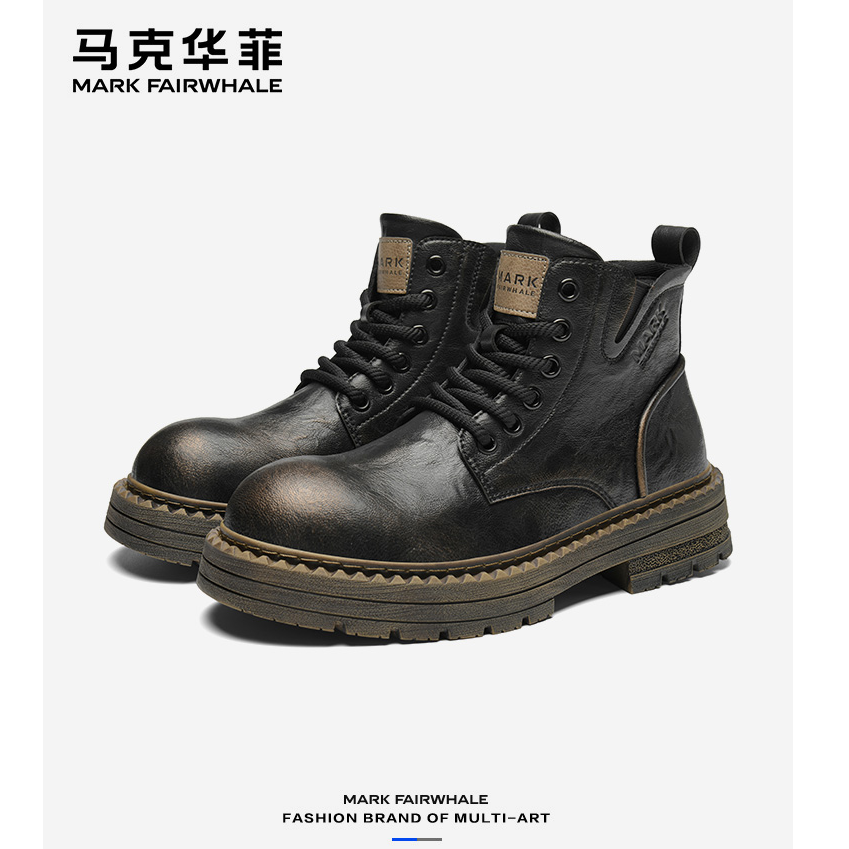 马克华菲马丁靴男黑色皮靴男款冬季男鞋高帮靴子男士短靴切尔西靴