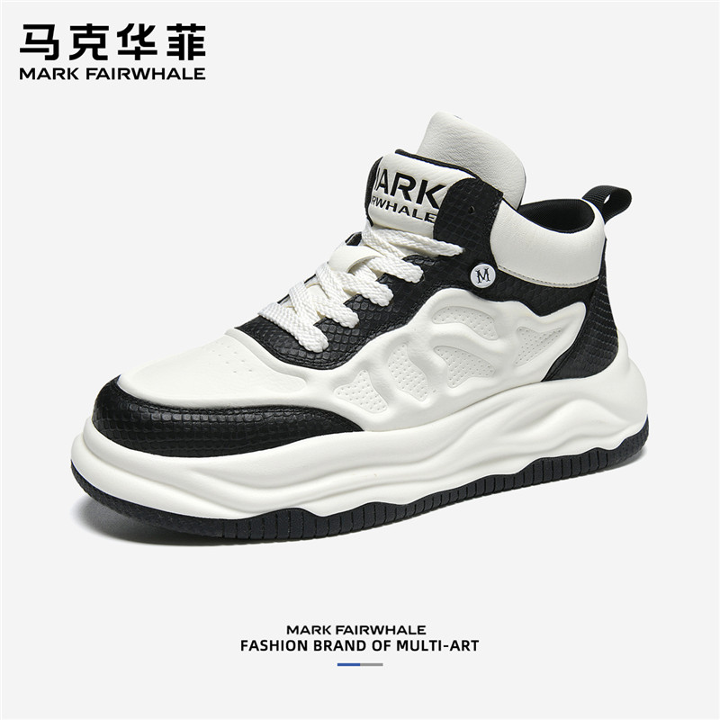 马克华菲男鞋爆款2025冬季新款高帮休闲鞋厚底增高男士中帮板鞋男