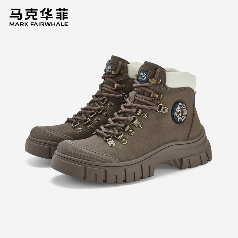 马克华菲马丁靴男鞋秋冬爆款工装靴子厚底增高百搭高帮休闲潮鞋男