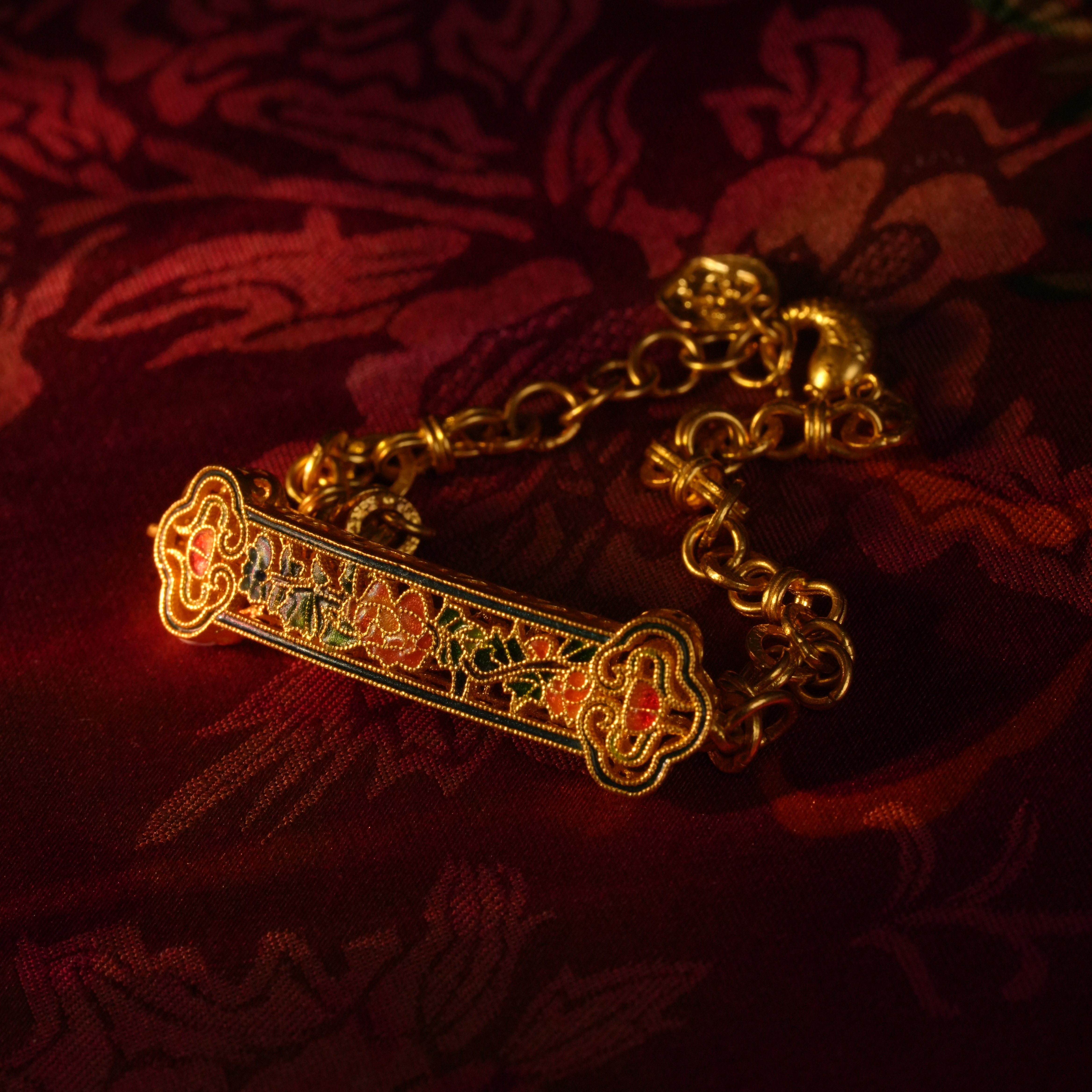 足金烧蓝祥云如意手链B3f