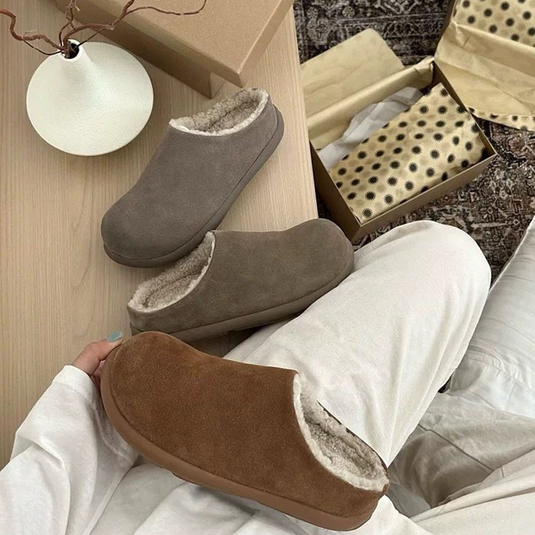 Tai.短绒百搭小土豆穆勒一脚蹬加绒保暖棉拖