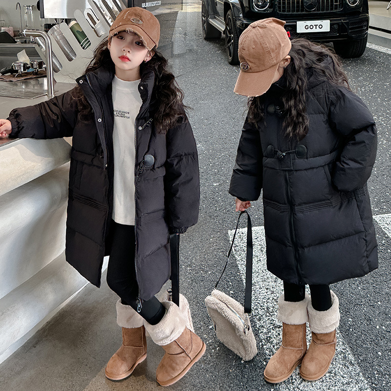 女童羽绒服冬装2023新款中大童洋气冬季女孩长款过膝保暖加厚外套