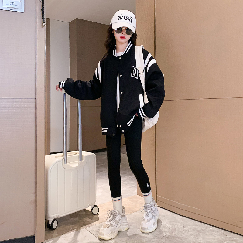 女童春装外套2024洋气新款中大童夹克春秋款女孩开衫棒球服上衣服
