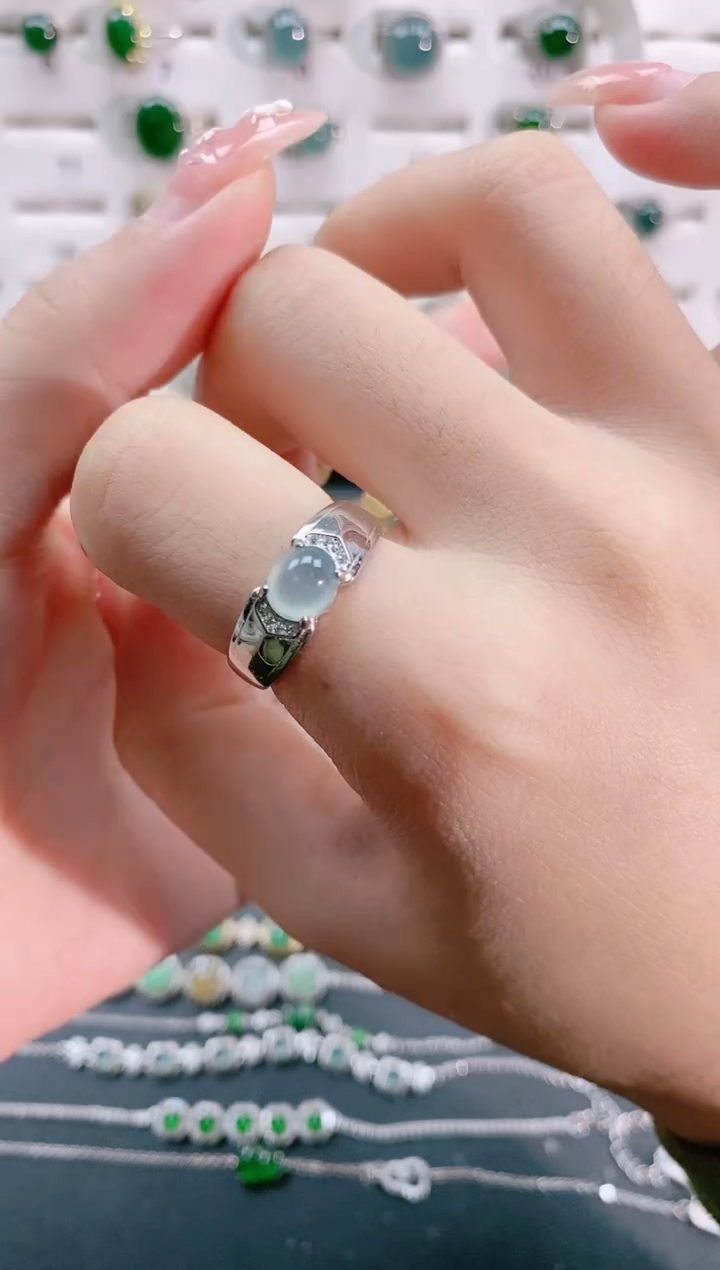 【闪购商品】翡翠戒指银S925镶嵌天然翡翠