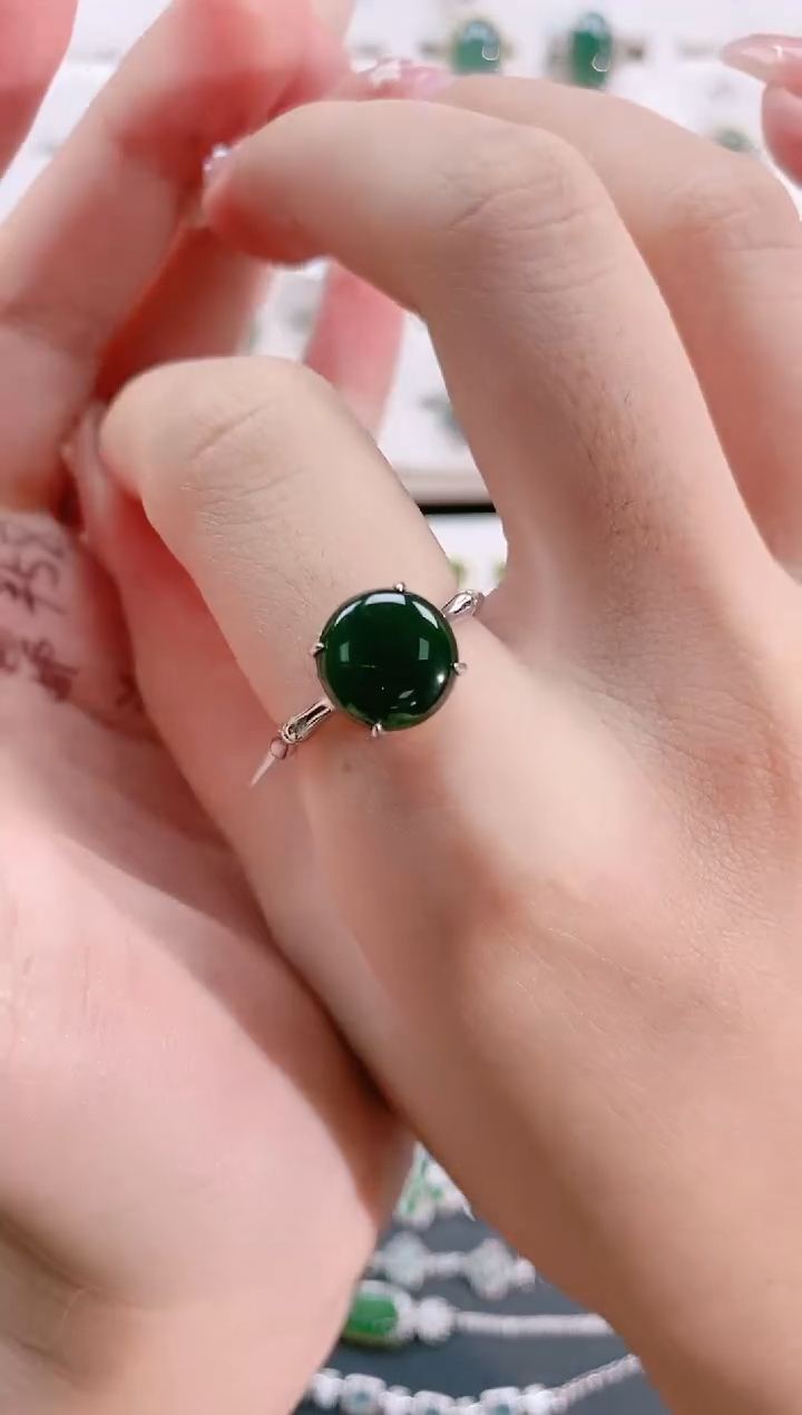 【闪购商品】翡翠戒指银S925镶嵌天然翡翠