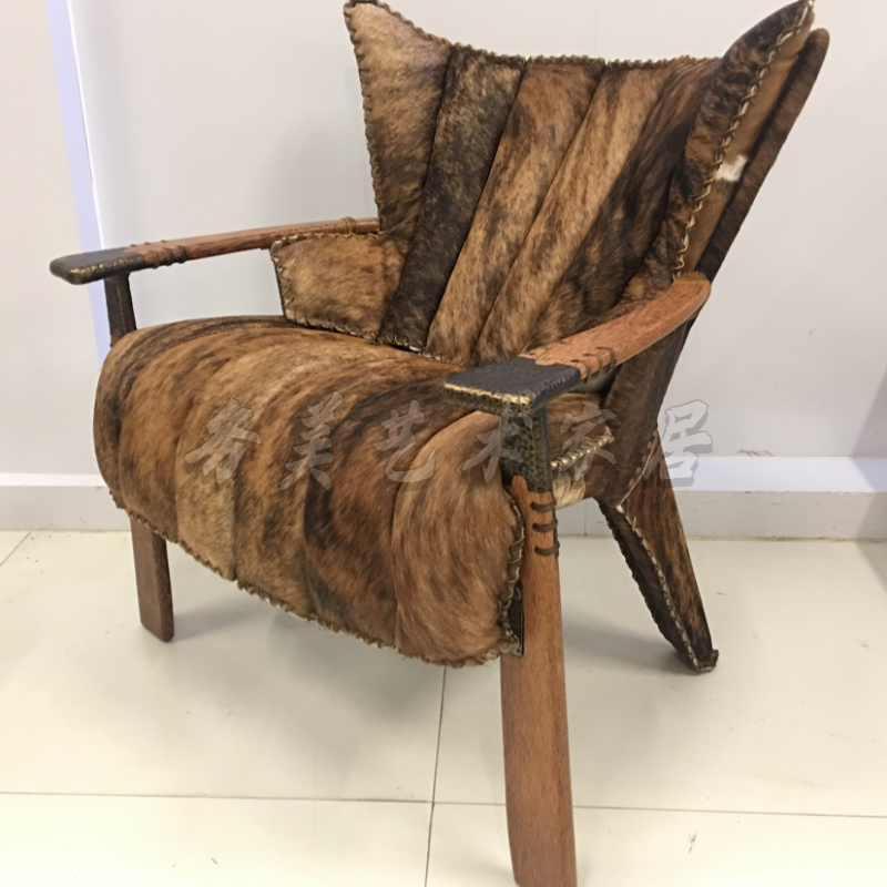 BORCH/博瑞奇部落风棕榈木复古皮牛毛皮餐椅酋长老虎椅（DX-005）