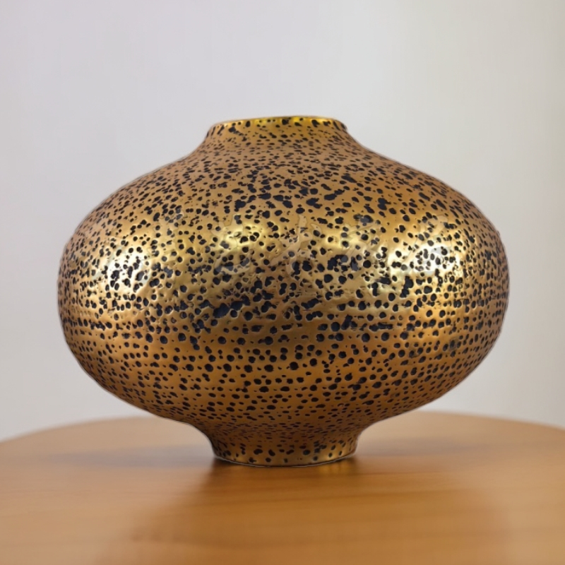 博瑞奇复古黄铜花瓶手工锻打锤纹灯笼花瓶桌面装饰摆件（07749）