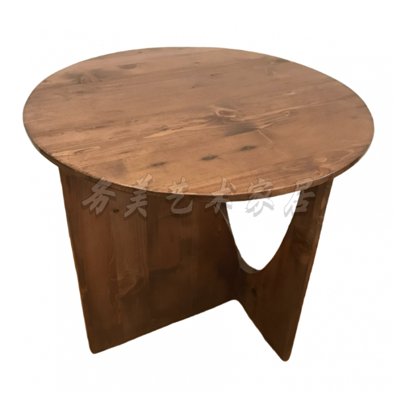 BORCH/博瑞奇法式复古轻奢家用客厅圆形咖啡桌老松木茶几（07377）
