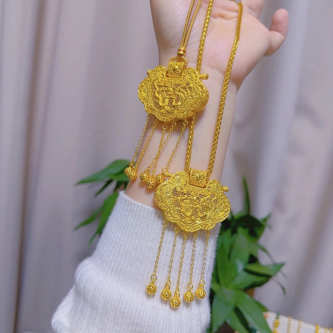 合金项链 新中式国潮风|古法镂空纯色天子门生锁毛衣链