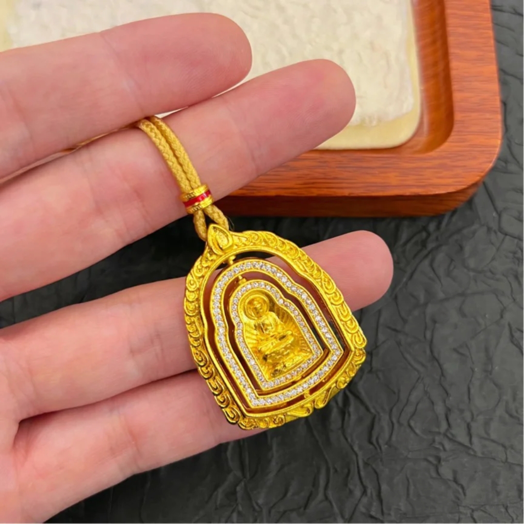 合金项链 新中式国潮风|古法点钻可转动大日如来佛项链