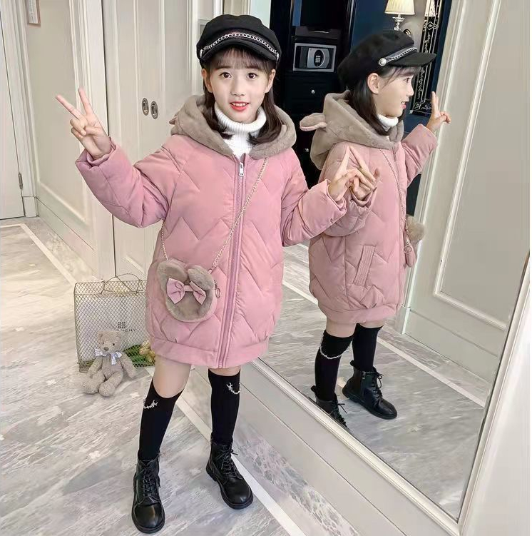 女童棉服加绒加厚洋气小女孩冬装外穿女中童棉服可爱女宝时尚棉袄