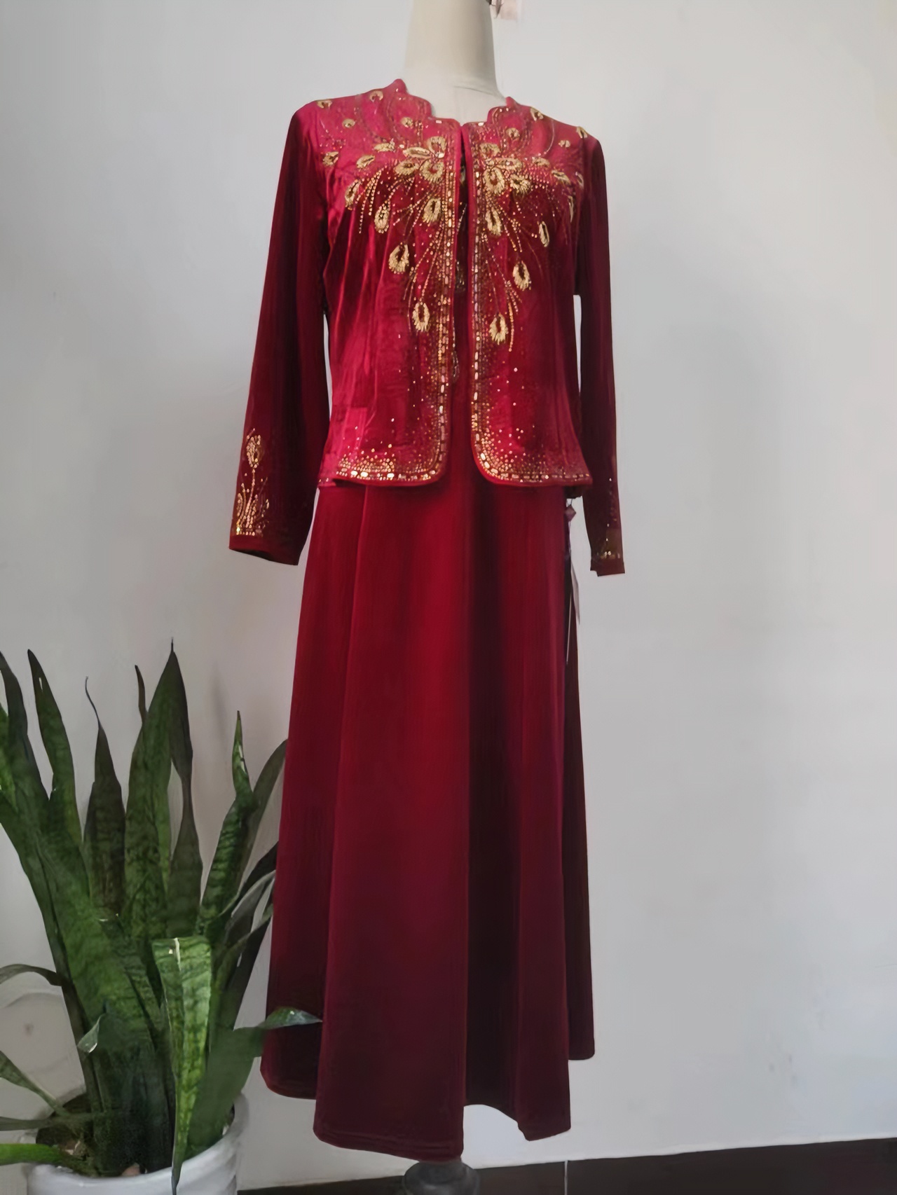 2023新款喜婆婆中长款金丝绒重工镶砖秋冬大气婚礼宴会两件套